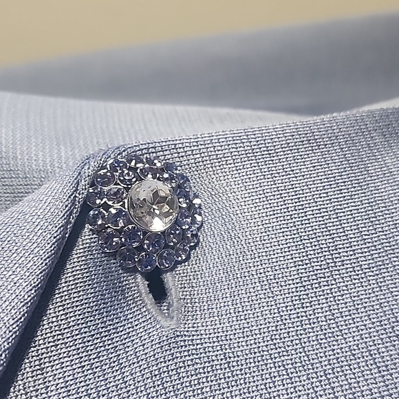 St. JOHN Blue Gray Rhinstone Button Peplom Jacket Coat Sz. 4 - Picture 4 of 10